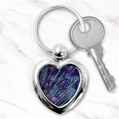 Peacock Feathers Color Plumage Blue Key Chains (heart)  by Sapixe