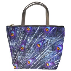 Peacock Feathers Color Plumage Blue Bucket Bag by Sapixe