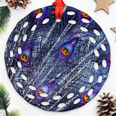 Peacock Feathers Color Plumage Blue Round Filigree Ornament (two Sides) by Sapixe