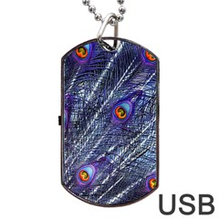 Peacock Feathers Color Plumage Blue Dog Tag Usb Flash (two Sides) by Sapixe