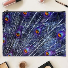 Peacock Feathers Color Plumage Blue Cosmetic Bag (xxxl) by Sapixe