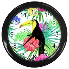 Leaves Tropical Nature Green Plant Wall Clock (black) by Sapixe