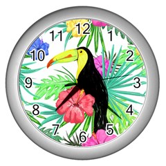 Leaves Tropical Nature Green Plant Wall Clock (silver) by Sapixe