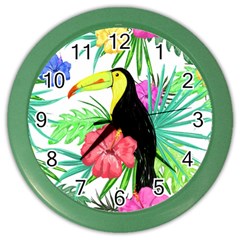 Leaves Tropical Nature Green Plant Color Wall Clock by Sapixe