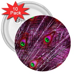 Peacock Feathers Color Plumage 3  Buttons (10 Pack)  by Sapixe