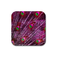 Peacock Feathers Color Plumage Rubber Coaster (square)  by Sapixe