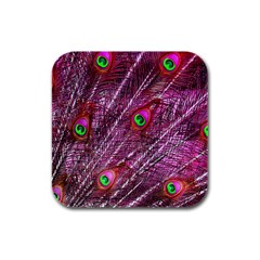 Peacock Feathers Color Plumage Rubber Square Coaster (4 Pack)  by Sapixe