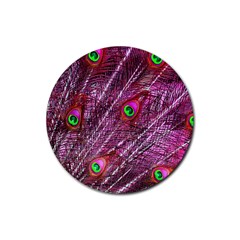 Peacock Feathers Color Plumage Rubber Coaster (round)  by Sapixe