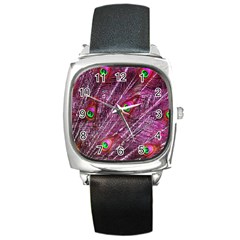 Peacock Feathers Color Plumage Square Metal Watch by Sapixe