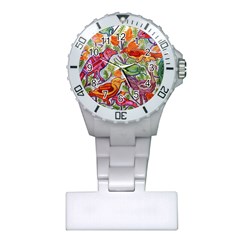 Art Flower Pattern Background Plastic Nurses Watch by Sapixe