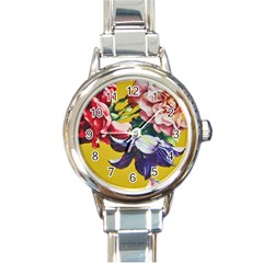 Textile Printing Flower Rose Cover Round Italian Charm Watch by Sapixe