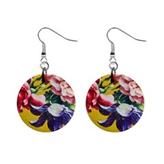 Textile Printing Flower Rose Cover Mini Button Earrings by Sapixe