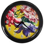 Textile Printing Flower Rose Cover Wall Clock (Black) Front