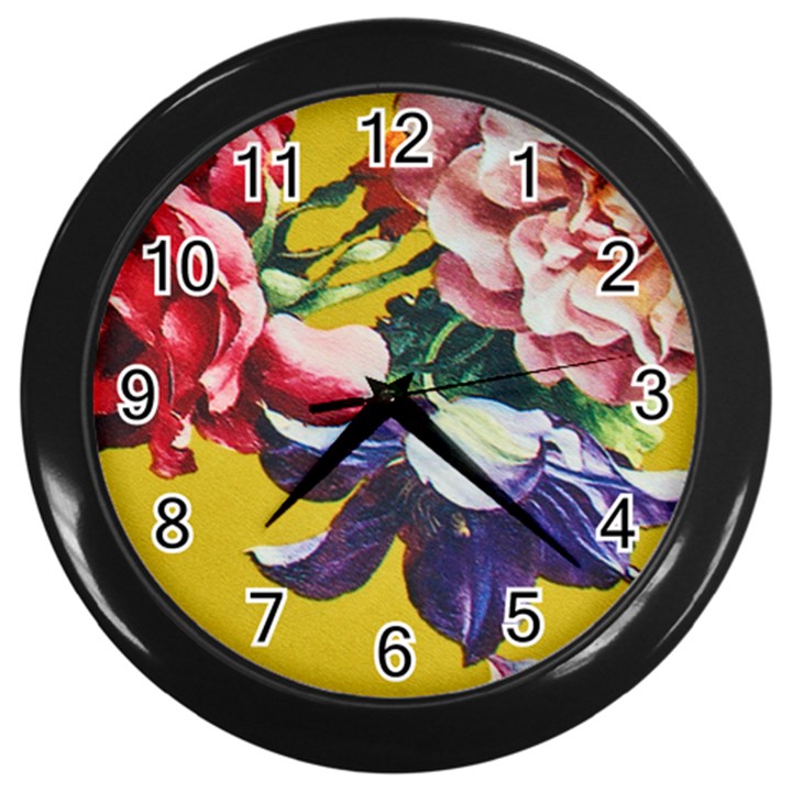 Textile Printing Flower Rose Cover Wall Clock (Black)