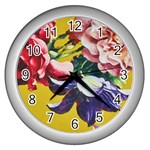 Textile Printing Flower Rose Cover Wall Clock (Silver) Front