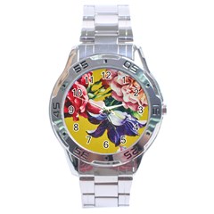 Textile Printing Flower Rose Cover Stainless Steel Analogue Watch