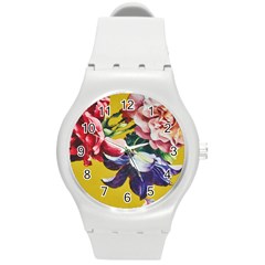 Textile Printing Flower Rose Cover Round Plastic Sport Watch (m) by Sapixe