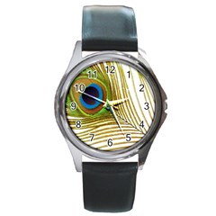 Peacock Feather Plumage Colorful Round Metal Watch by Sapixe