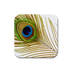 Peacock Feather Plumage Colorful Rubber Square Coaster (4 Pack)  by Sapixe