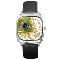 Peacock Feather Plumage Colorful Square Metal Watch by Sapixe