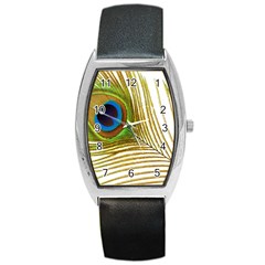 Peacock Feather Plumage Colorful Barrel Style Metal Watch by Sapixe