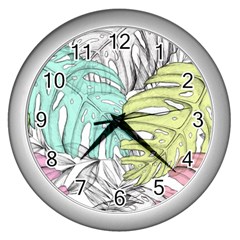 Leaves Tropical Nature Plant Wall Clock (silver) by Sapixe