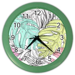 Leaves Tropical Nature Plant Color Wall Clock by Sapixe