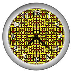 Red Black Yellow Wall Clock (silver) by ArtworkByPatrick