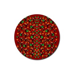 Christmas Time With Santas Helpers Rubber Coaster (round)  by pepitasart