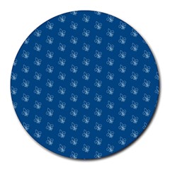 Quebec French Royal Fleur De Lys Elegant Pattern Blue Blue Quebec Fleur De Lys Pattern Blue Round Mousepads by Quebec