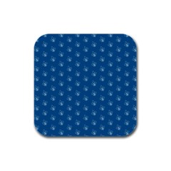 Quebec French Royal Fleur De Lys Elegant Pattern Blue Blue Quebec Fleur De Lys Pattern Blue Rubber Square Coaster (4 Pack) 