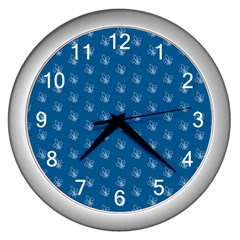 Quebec French Royal Fleur De Lys Elegant Pattern Blue Blue Quebec Fleur De Lys Pattern Blue Wall Clock (silver)