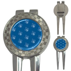 Quebec French Royal Fleur De Lys Elegant Pattern Blue Blue Quebec Fleur De Lys Pattern Blue 3-in-1 Golf Divots