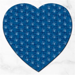 Quebec French Royal Fleur De Lys Elegant Pattern Blue Blue Quebec Fleur De Lys Pattern Blue Jigsaw Puzzle (heart) by Quebec