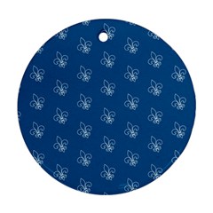 Quebec French Royal Fleur De Lys Elegant Pattern Blue Blue Quebec Fleur De Lys Pattern Blue Round Ornament (two Sides) by Quebec