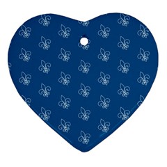 Quebec French Royal Fleur De Lys Elegant Pattern Blue Blue Quebec Fleur De Lys Pattern Blue Heart Ornament (two Sides)