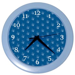 Quebec French Royal Fleur De Lys Elegant Pattern Blue Blue Quebec Fleur De Lys Pattern Blue Color Wall Clock