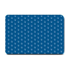 Quebec French Royal Fleur De Lys Elegant Pattern Blue Blue Quebec Fleur De Lys Pattern Blue Small Doormat  by Quebec