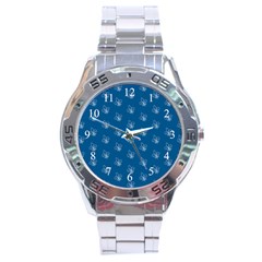 Quebec French Royal Fleur De Lys Elegant Pattern Blue Blue Quebec Fleur De Lys Pattern Blue Stainless Steel Analogue Watch