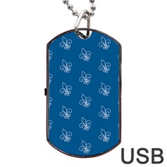 Quebec French Royal Fleur De Lys Elegant Pattern Blue Blue Quebec Fleur De Lys Pattern Blue Dog Tag Usb Flash (one Side)