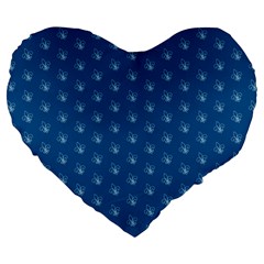 Quebec French Royal Fleur De Lys Elegant Pattern Blue Blue Quebec Fleur De Lys Pattern Blue Large 19  Premium Heart Shape Cushions by Quebec