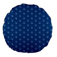 Quebec French Royal Fleur De Lys Elegant Pattern Blue Blue Quebec Fleur De Lys Pattern Blue Large 18  Premium Flano Round Cushions by Quebec