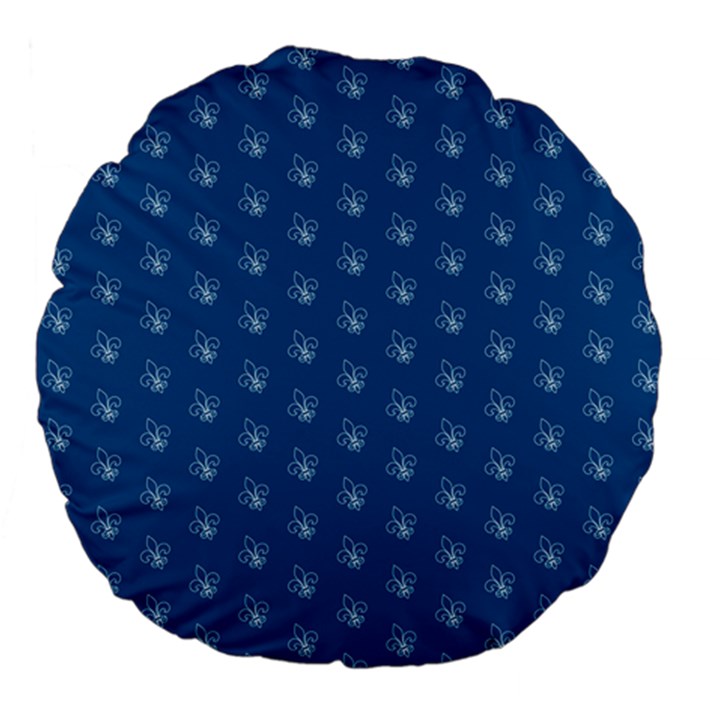 Quebec French Royal Fleur De Lys Elegant Pattern Blue Blue Quebec Fleur De Lys Pattern Blue Large 18  Premium Flano Round Cushions