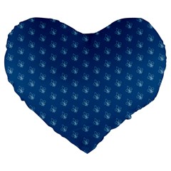 Quebec French Royal Fleur De Lys Elegant Pattern Blue Blue Quebec Fleur De Lys Pattern Blue Large 19  Premium Flano Heart Shape Cushions by Quebec