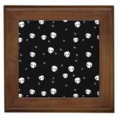 Pattern Skull Stars Halloween Gothic on black background Framed Tiles