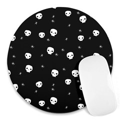 Pattern Skull Stars Halloween Gothic On Black Background Round Mousepads by genx