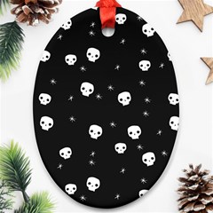 Pattern Skull Stars Halloween Gothic on black background Ornament (Oval)