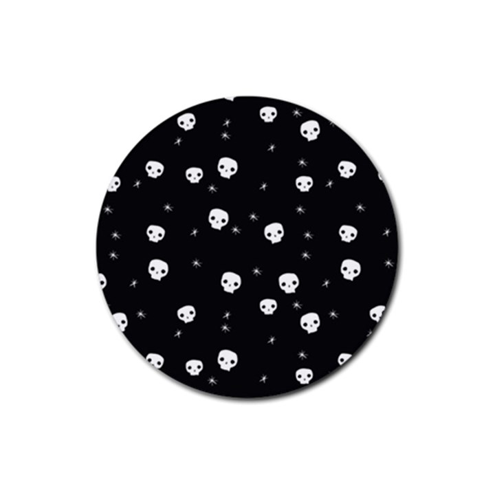 Pattern Skull Stars Halloween Gothic on black background Rubber Coaster (Round) 