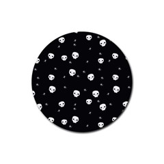 Pattern Skull Stars Halloween Gothic On Black Background Rubber Round Coaster (4 Pack)  by genx