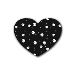 Pattern Skull Stars Halloween Gothic On Black Background Rubber Coaster (heart) 